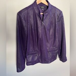 Elementz Purple Faux Croc Leather Jacket Zip Front Textured Moto Style